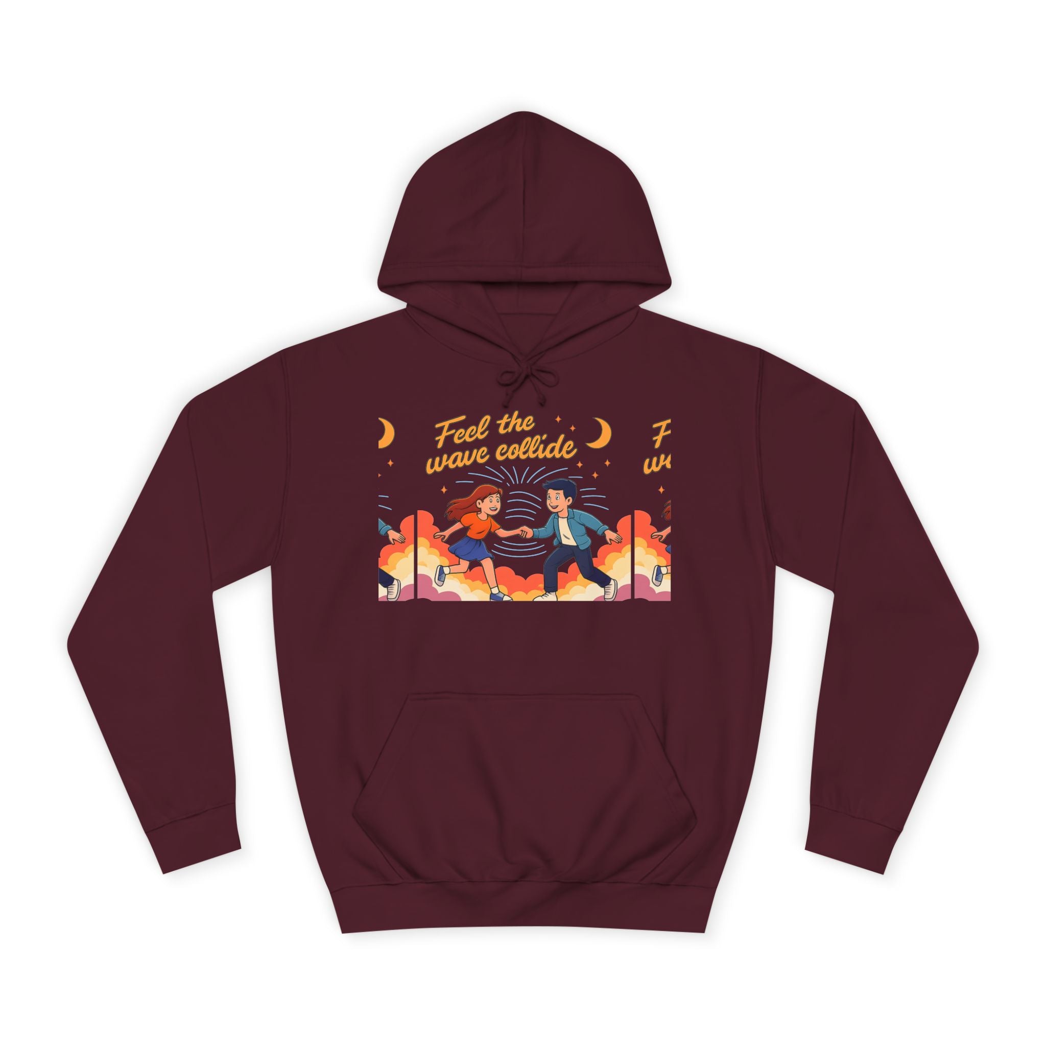 Feel the Wave Collide Hoodie — Retro Sunset Dance Couple Graphic Hoodie