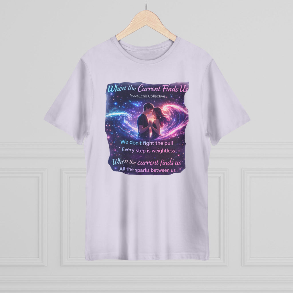 When the Current Finds Us Graphic T‑Shirt — Cosmic Couple, Romantic Quote Tee