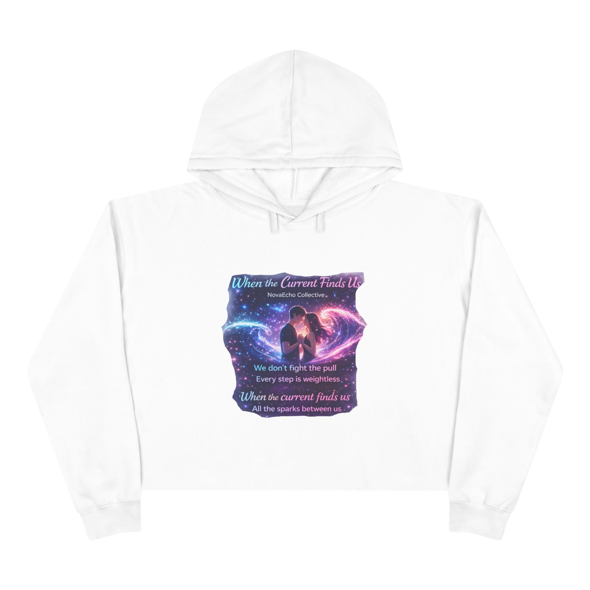 Cosmic Love Crop Hoodie — "When Our Loved Finds Us" Galaxy Graphic