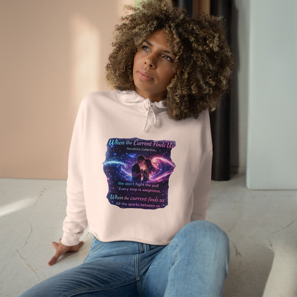 Cosmic Love Crop Hoodie — "When Our Loved Finds Us" Galaxy Graphic
