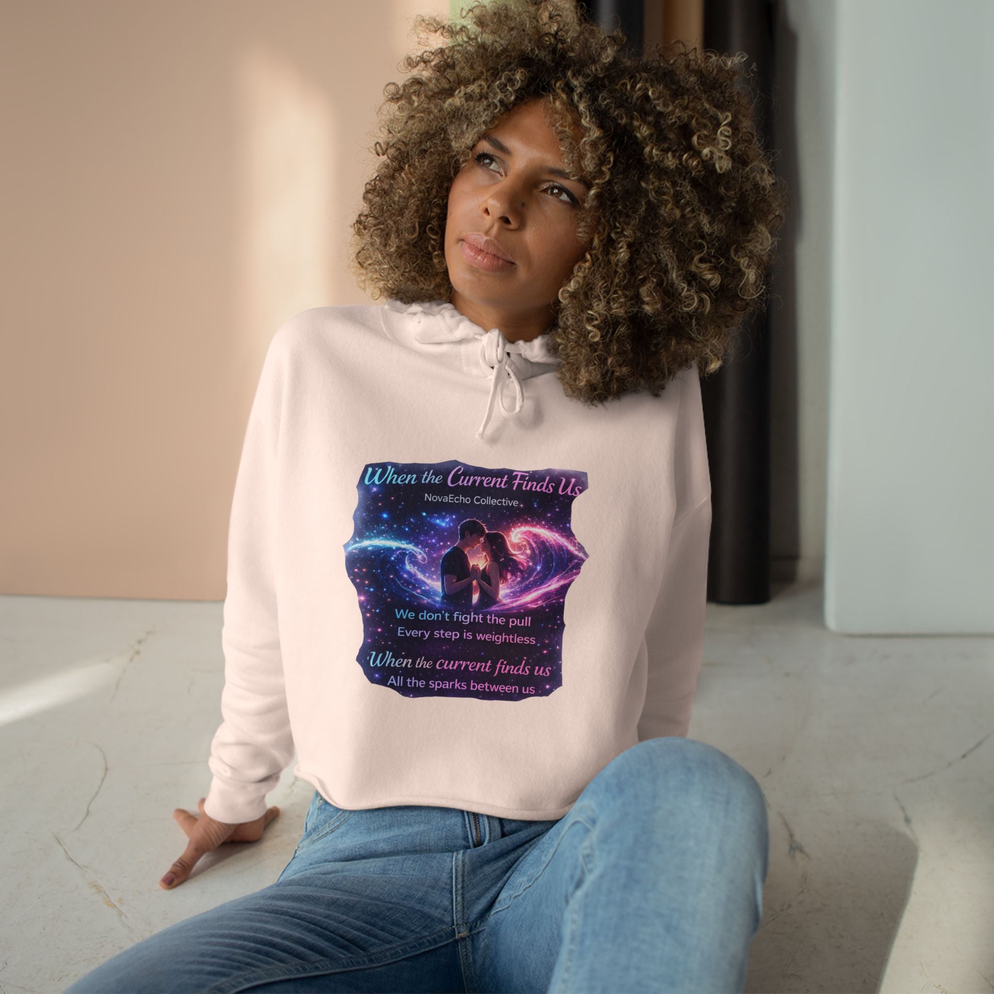 Cosmic Love Crop Hoodie — "When Our Loved Finds Us" Galaxy Graphic
